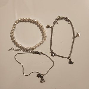 Silver and White Charm Bracelet Set